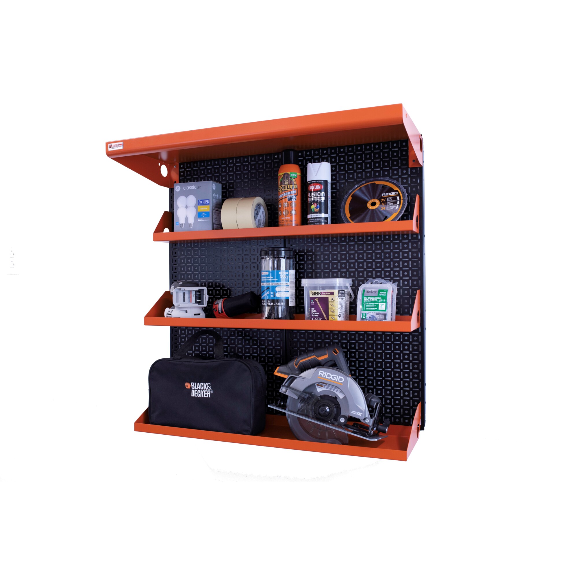 OmniWall Metal Pegboard Storage Kit - 16in. x 32in., 4 Shelves, 50-Lb. Capacity, Model# CGS-KIT-SHLF